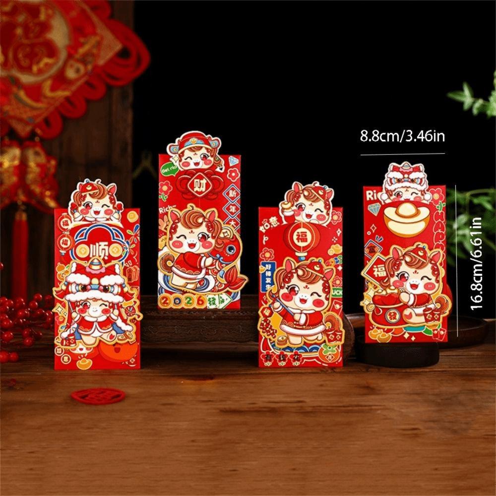4pcs Fortune Chinese Style Red Envelope Paper Blessing Money Pouch Traditional Lucky Money Packets New Year