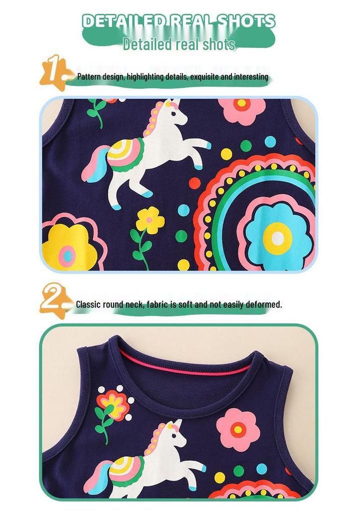 Summer European Style Girls' Knit Cotton Cartoon Princess Tank Dress