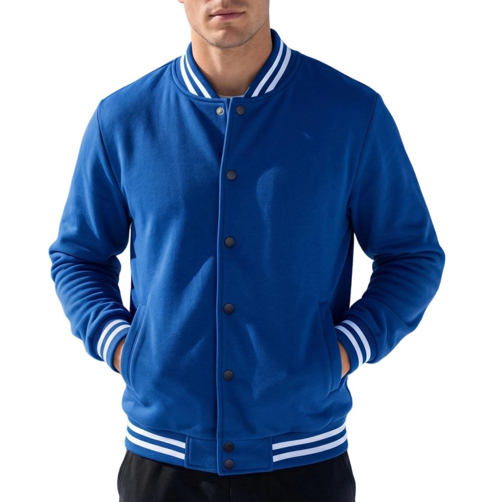 Men's Striped Color-Block Zip-up Baseball Jacket with Collar