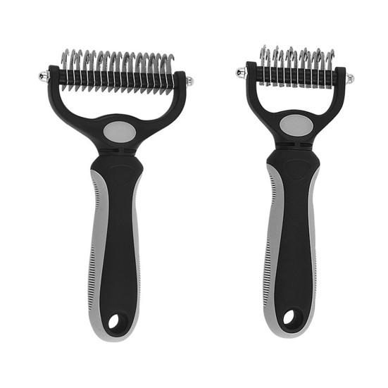 Pet Deshedding Brush Double-Sided Undercoat Rake for Dogs Cats Extra Wide Pet Shedding And Dematting Comb for Grooming