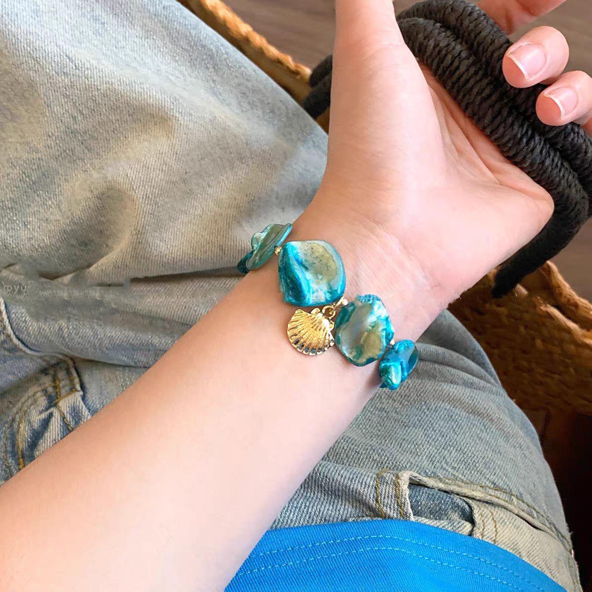 

Blue starfish natural shell bracelet, unique and beautiful bracelet accessories by the sea, niche vacation jewelry accessories синій