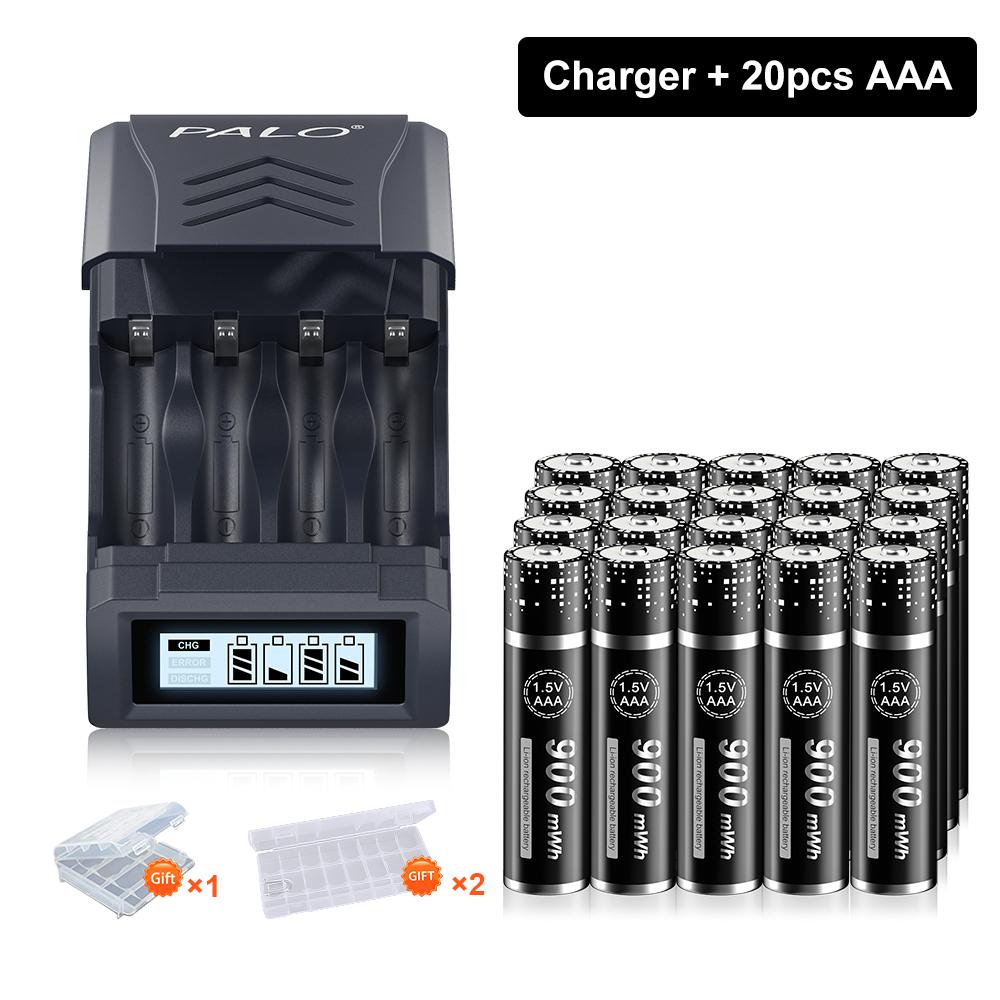 PALO 1.5V AAA Li-ion Rechargeable Battery  3A 1.5V 900mWh Lithium AAA  with 4 Slots LCD Charger For 1.5V AA  AAA  Li-ion  Battery