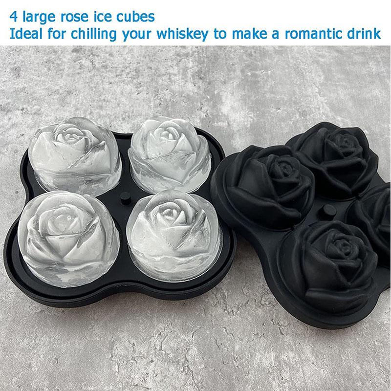 Ice Cube Tray, 2.5 Inch Rose Ice Cube Trays, 4 Cavity Silicone Rose Ice Ball Maker Mold, Easy Release Large Ice Cube Mold