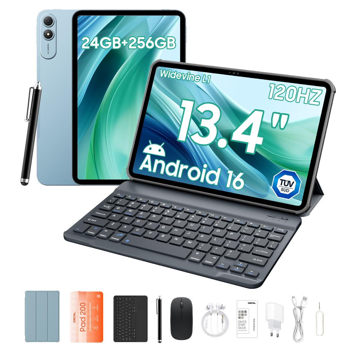 OSCAL Pad 200 13.4' Android 16 AI Set Tablet 24GB RAM 256GB ROM Tot 2TB 6+256 blauw