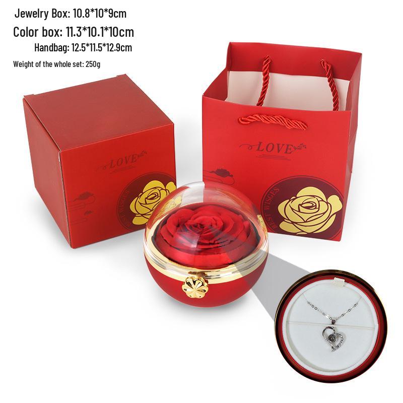 Valentine's Day Rotating Jewelry Gift Box with Necklace & Rose Flower