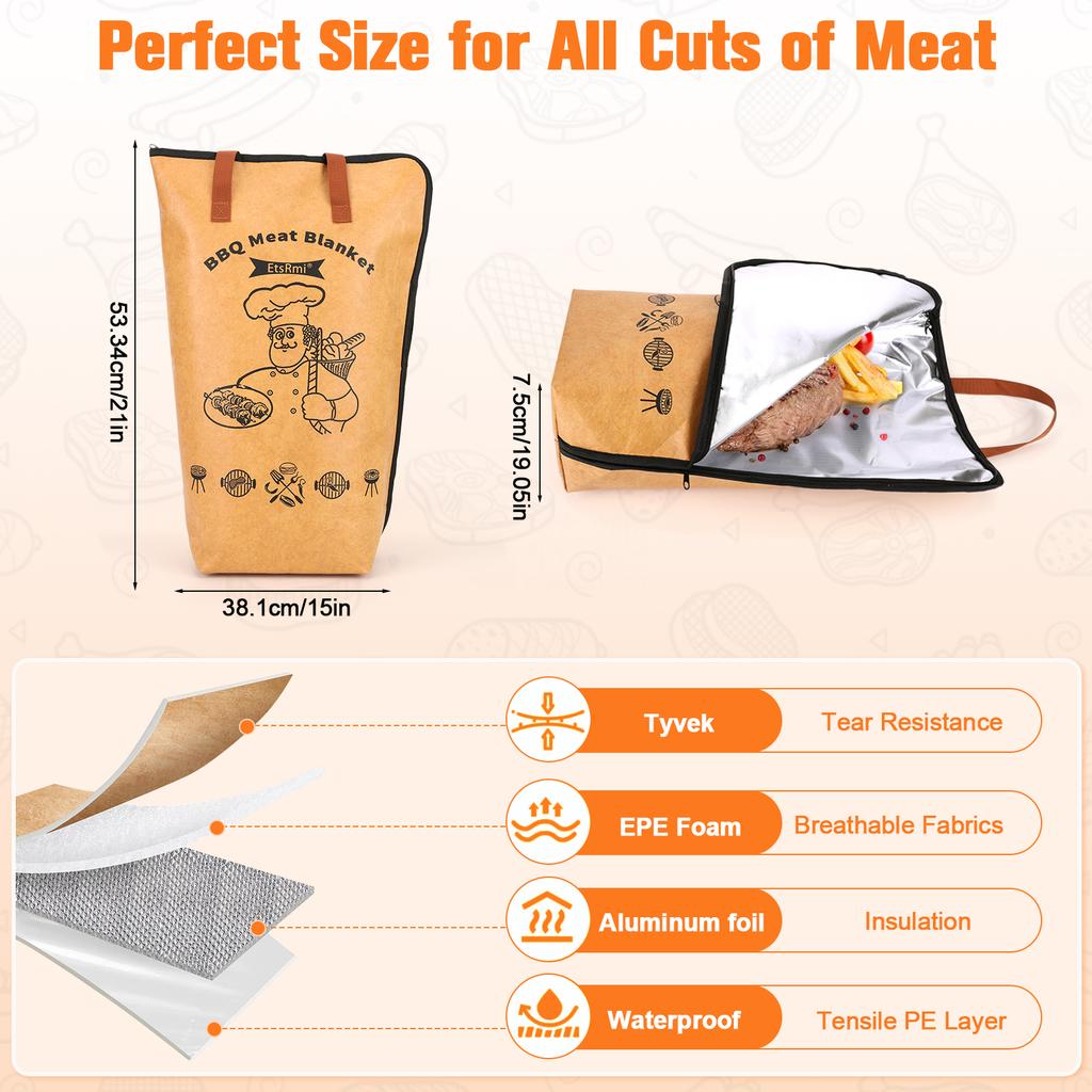 BBQ Blanket for Resting Meat with Zipper Opening Insulated Meat Resting Bag for Outdoor Barbecue Smoking and Grilling