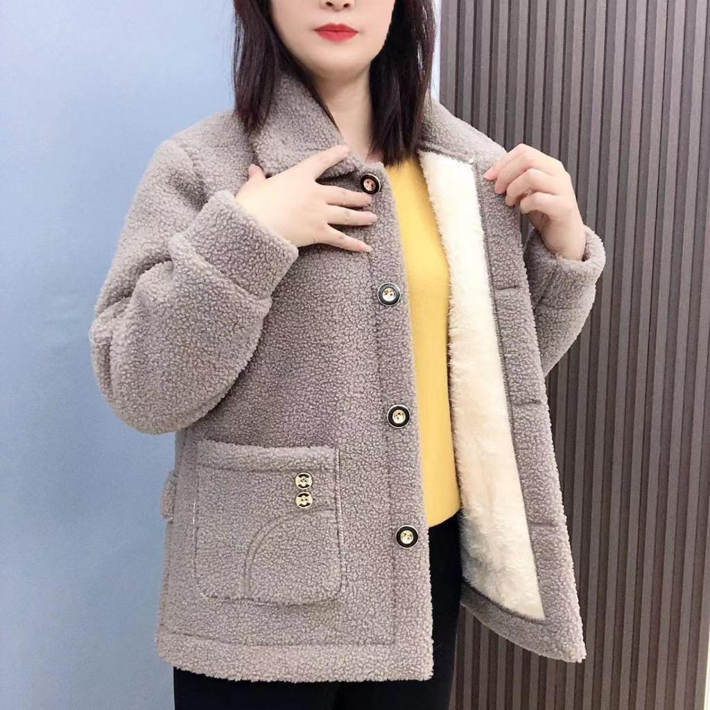 Women's Medium Long Lambswool Coat with Fur, Plus Velvet, for Autumn and Winter