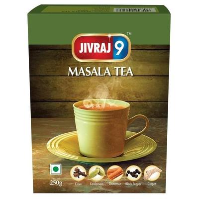 Jivraj 9 Jivraj9 Polvo de Té Masala Con Cardamomo, Canela, Jengibre, Clavo y Pimienta Negra, 250 G, Paquete de 1 - Negro