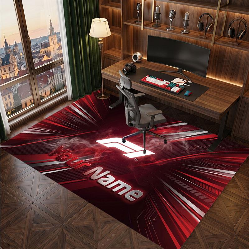 F1 Personalized Crystal Velvet Carpet, Customized Name Text Soft Anti‑Slip Rug for Living Room Bedroom