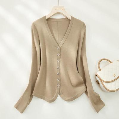 Damen V-Ausschnitt Wollmischung Rippstrick Cardigan