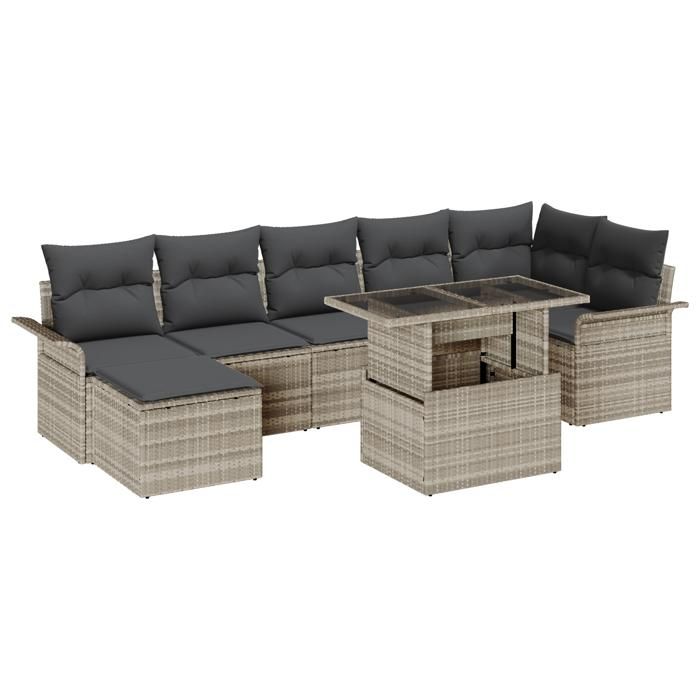 Ensemble de sofa de jardin 8 pièces avec coussins gris clair poly rotin, Sofa de jardin 2 places avec rangement et coussins 3357065