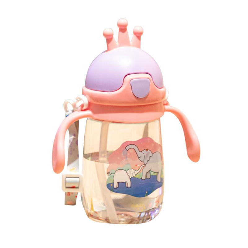 

Crown Children Straw Cup Baby Learning Drinking Strap Handle 350ml Dualuse рожевий