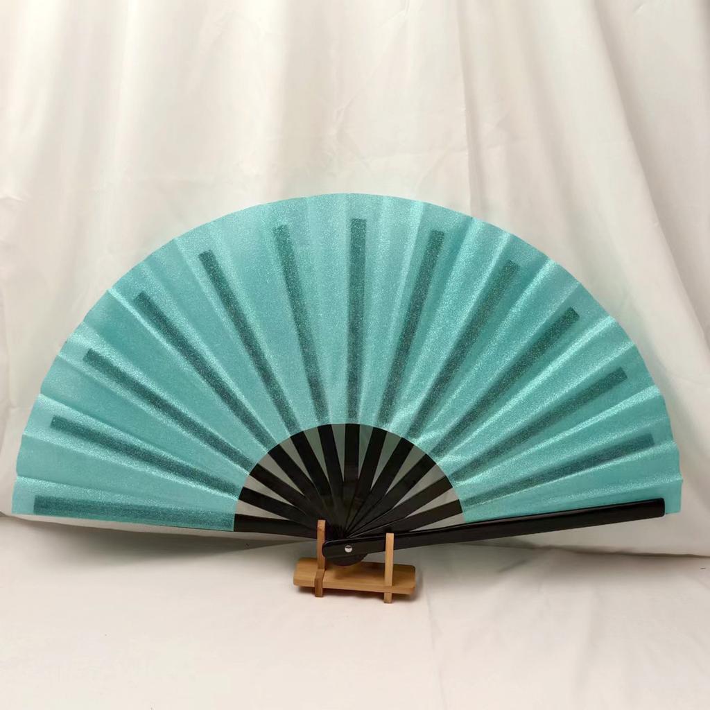 Large Bamboo Kung Fu Fan with Sparkling Cloth Surface for Martial Arts Performance