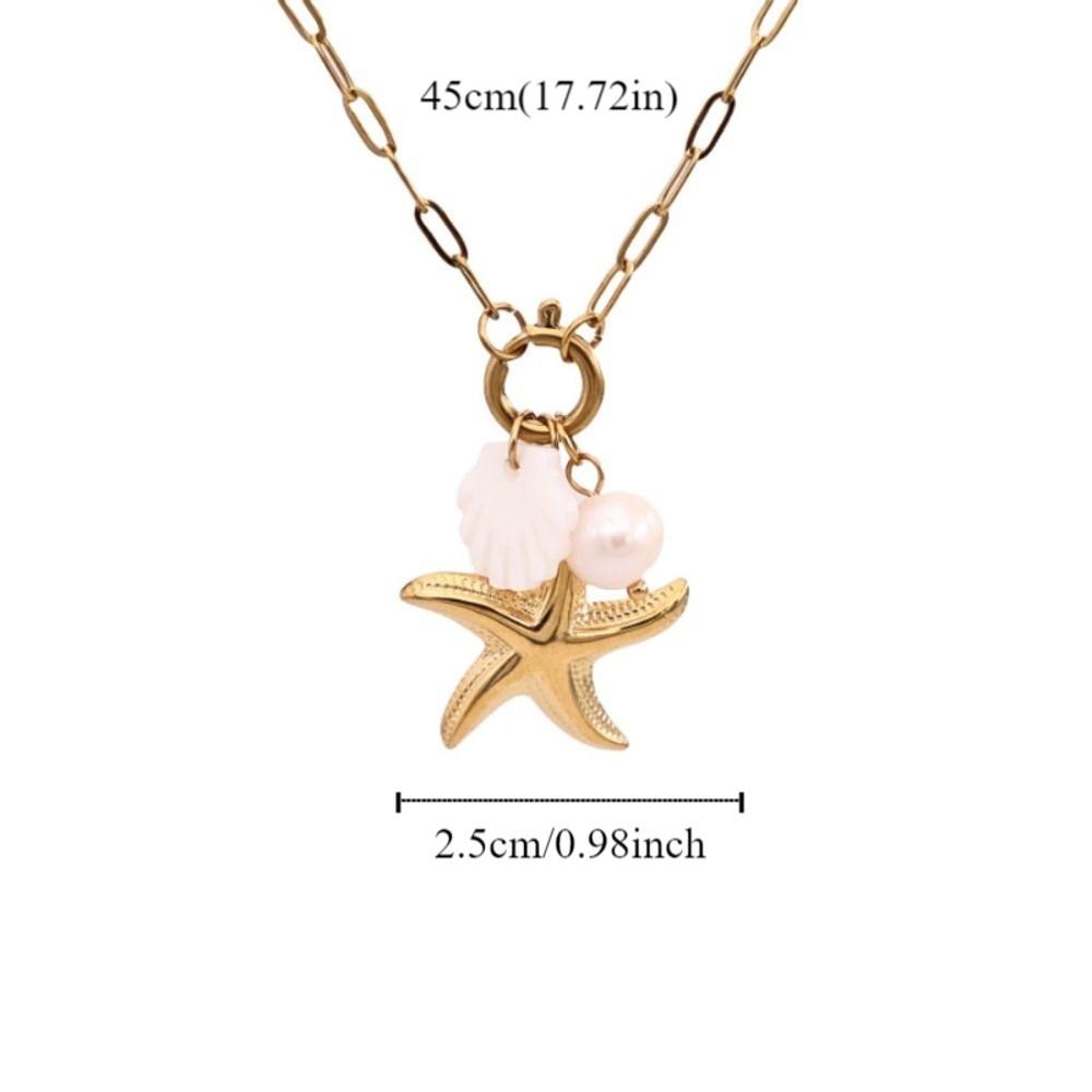 Handmade Ocean Style Necklace Sea Star Pearl Starfish Neck Chain  Female Lady Girl