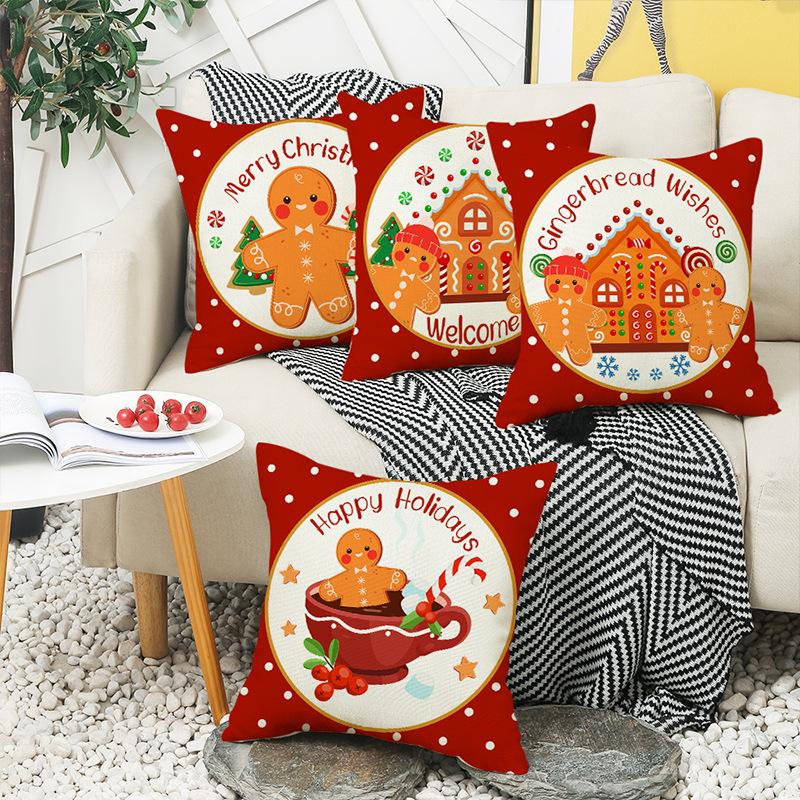 New Winter Christmas Gingerbread Man Printed Pillow Cover Sofa Home Decoration Cushion Cushion Cover