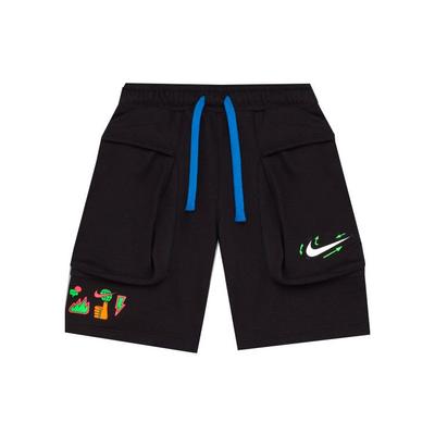 Shorts Cargo Casuais com Cadarço Estampa de Desenho Calças Infantis Preto DV3327-010