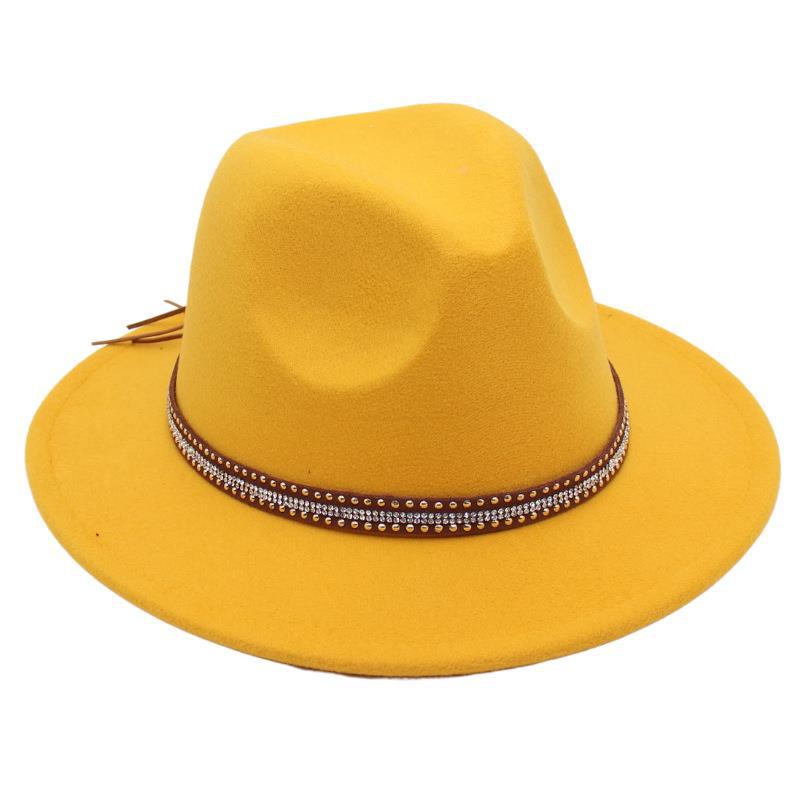 Tibetan Style Top Hat Temperament Jazz Hat British Elegant Felt Hat Big Brim Rivet Woolen Hat Men And Women