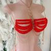 Fashionable Red Beaded Halter Neck Bra Chest Chain Body Jewelry Camisole Vest Crop Top for Women Beachwear Festivals