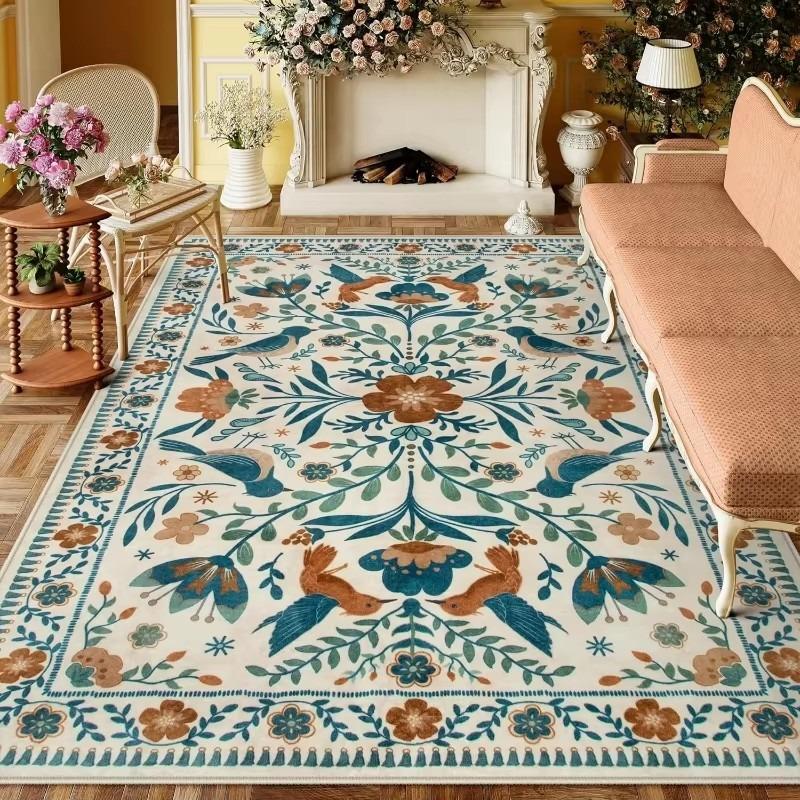 Alfombras Alfombra con Estampado de Flora y Fauna Estilo Pastoral Americano para Decoración de Sala de Estar Dormitorio Hogar Alfombras Antideslizantes de Área Grande Felpudo