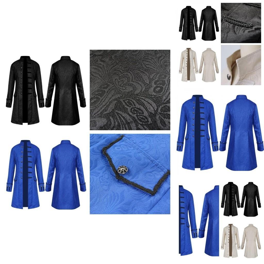 Men's Vintage Steampunk Frock Coat With Side Flap Pockets