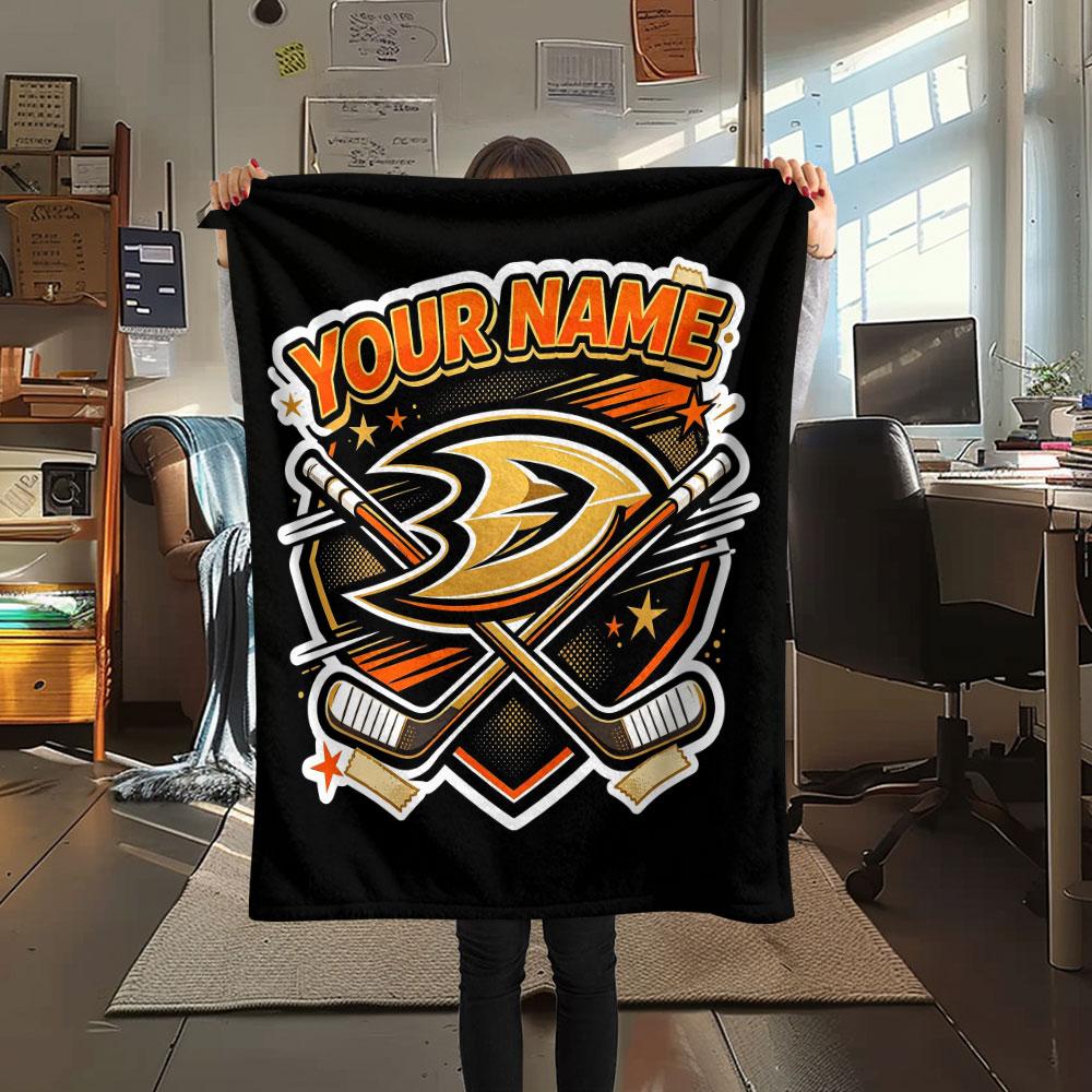 Custom Name,Anaheim Ducks Printed Flannel Blanket, soft throw for bedroom sofa, washable, Christmas present, great gift.