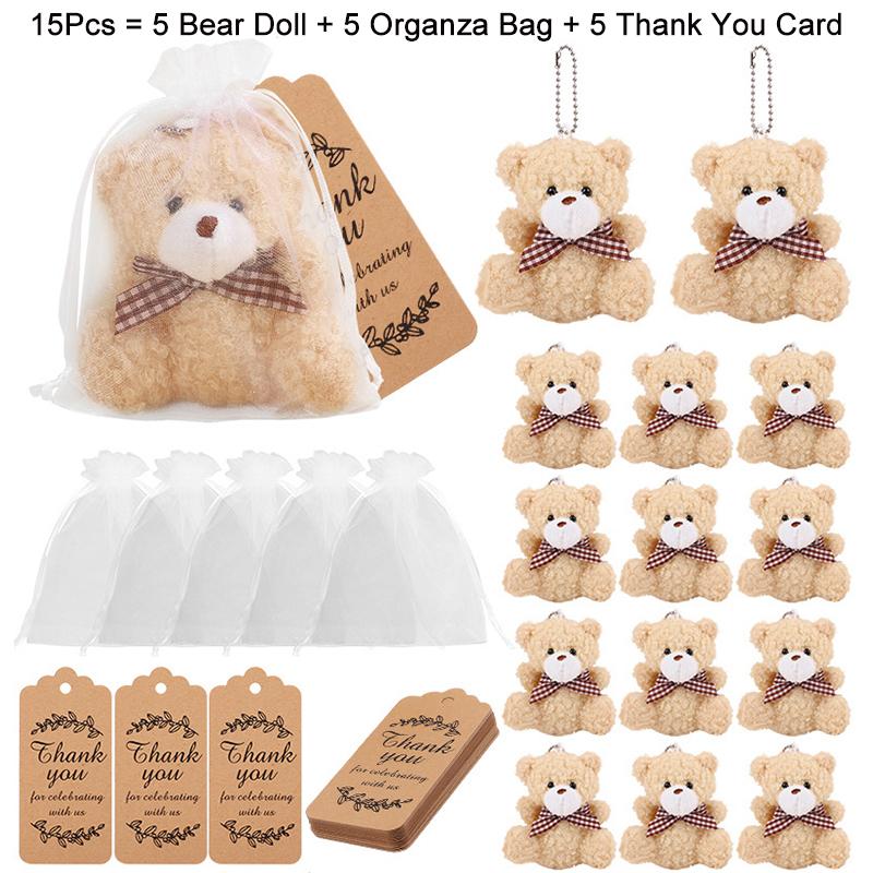 

15Pcs/set Bear Gift,Include 5 Mini Bear,5 Organza Bag,5 Thank You Card for Baby Shower Gender Reveal Favor Wedding Birthday Gift