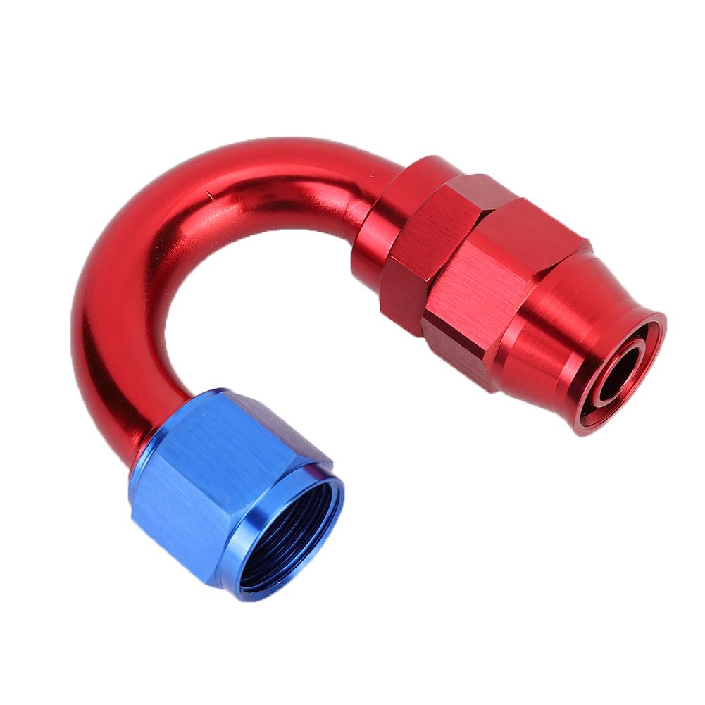 AN10 Aluminum Alloy Red Blue Oil Line End Fitting Adapter for PTFE Fuel Hose 180 degrees