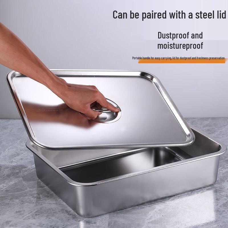 Tavă dreptunghiulară adâncă din oțel inoxidabil pentru alimente cu capac