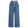 Shop   Women Denim Wide Pants With WaistbAnd And Pockets Dark Blue Pic Wpt 20311