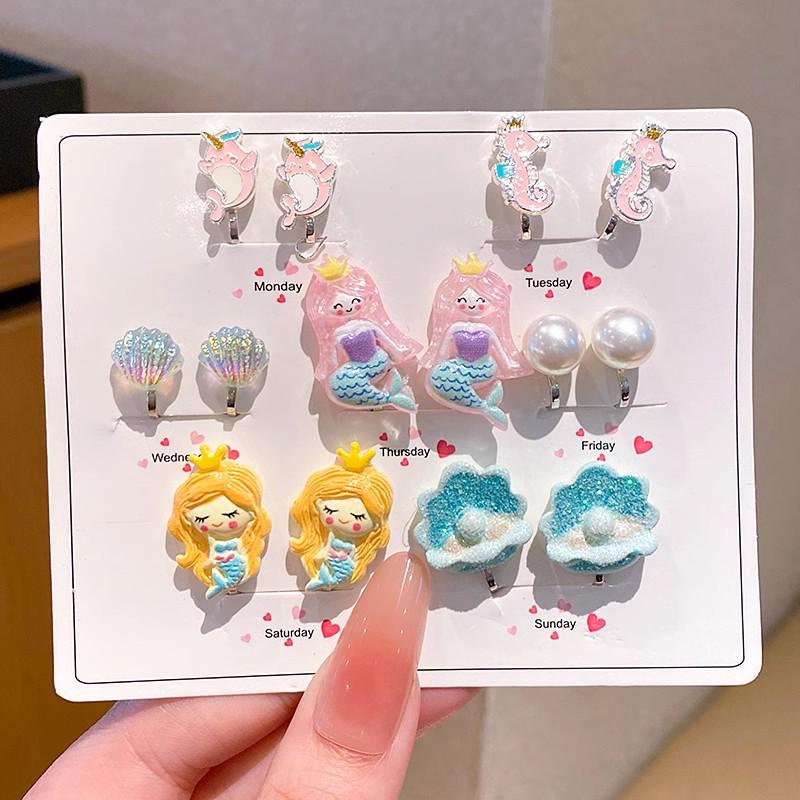 Kreskówkowe kolczyki dla dziewczynek bez przekłuwania - Słodkie, bezbolesne, letnie akcesoria na uszy dla dziecka