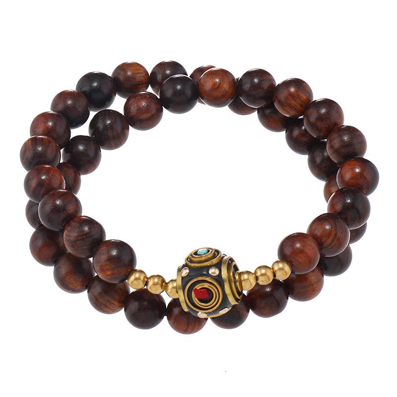 Sandalwood Bodhi Seed Double-Strand Bracelet - Tibetan Retro Ethnic Style for Men and Women