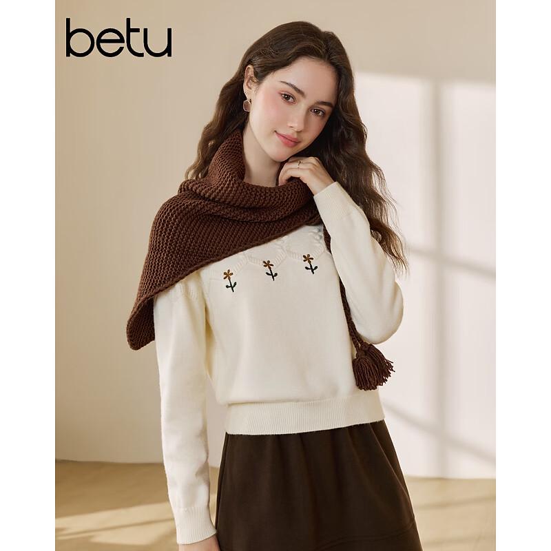 Betu Women's Floral Embroidered Crewneck Knit Sweater