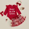Baby Girls Valentine Outfit Letter Print Long Sleeve Romper and Heart Tulle Skirt Cute Headband 3 Piece Clothes