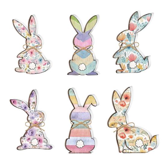 1 Set Easter Rabbit Table Sign Farmhouse Rustic Bunny Decoration Home Office Spring Easter Holiday Party Table Centerpiece Ornament