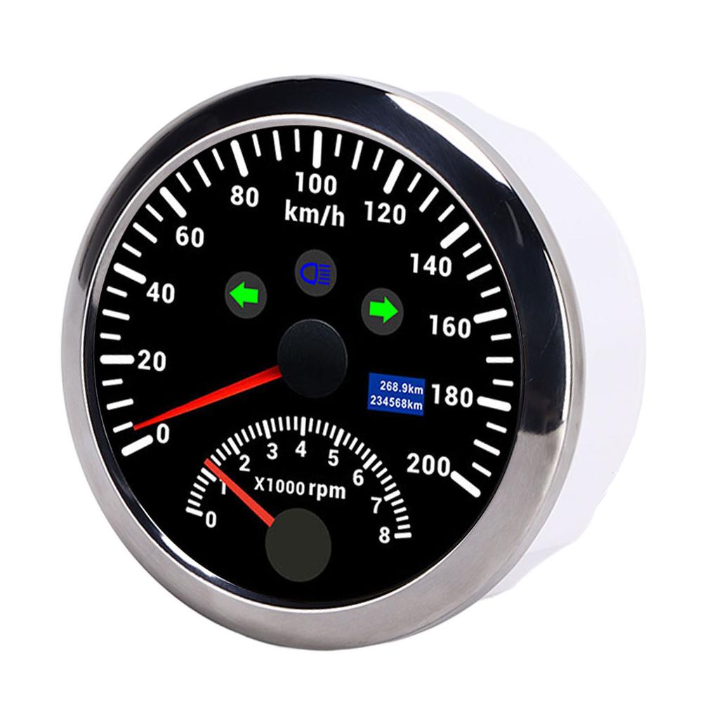 85mm 200kmCelsiush GPS Speedometer 0‑8000rpm Tachometer Gauge LCD Red Backlight Waterproof for 12VCelsius24V Car Boat Yacht RV Truck