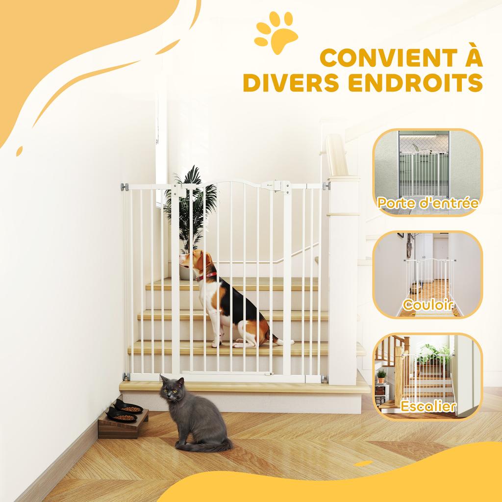 Extendable Safety Gate for Dog 74-100 Cm Automatic Closing Pressure Fixing Without Drilling White
