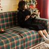 1PC Christmas Plaid Couch Cover with Tassel Christmas Atmosphere Sofa Towel Retro Holiday Red and Green Grid Cover Cloth Towels