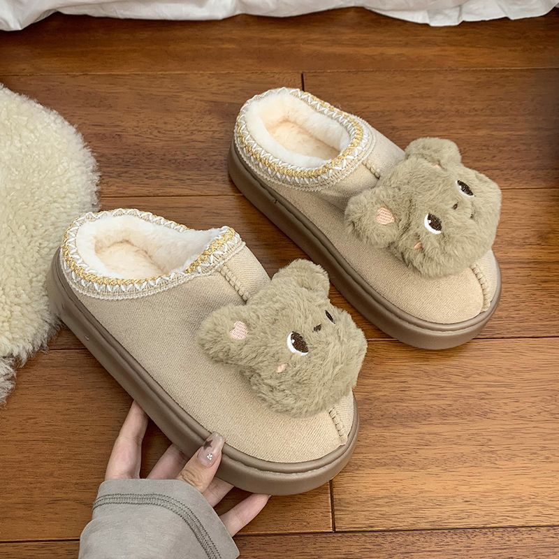 Thick-soled Snow Boots Wear Piled Bag Head Half Slippers 2025 Autumn and Winter New Cartoon Cute Height-increasing Fluffy Shoes Women