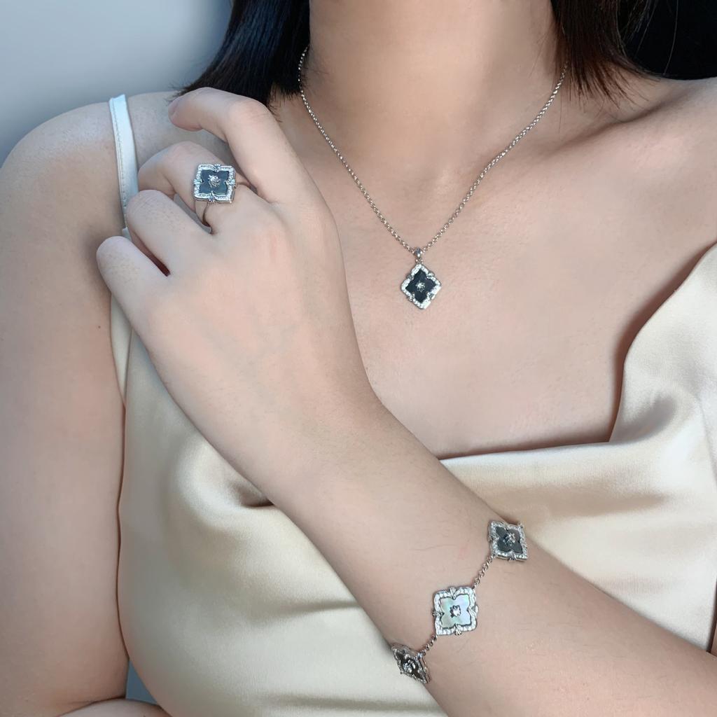 Latti Brushed Craft Natural Gray Shell Bracelet Women'S High Sense Four-Leaf Clover Clavicle Chain