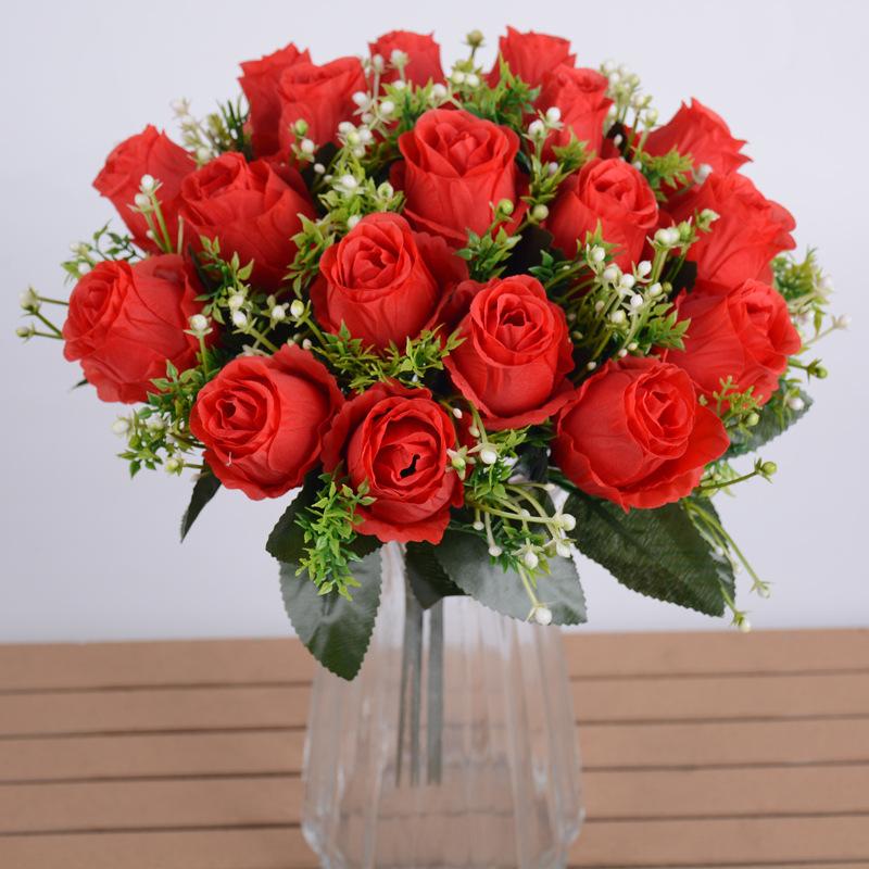 18 Heads Rose Bouquet Artificial Flower Wedding Rose Decor Silk Rose Bouquet Wedding Bride Holding Flowers