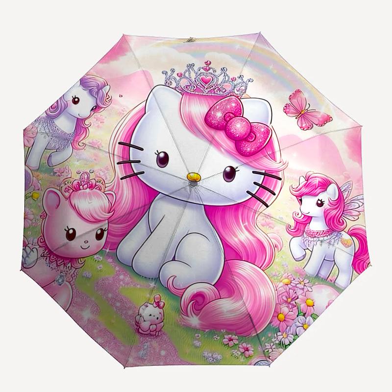 

1pc Hello Kitty, Princess umbrella automatic open/close, 8-Rib Durable Frame, Compact Folding Design, Ideal Birthday/Holiday Gift e1178A