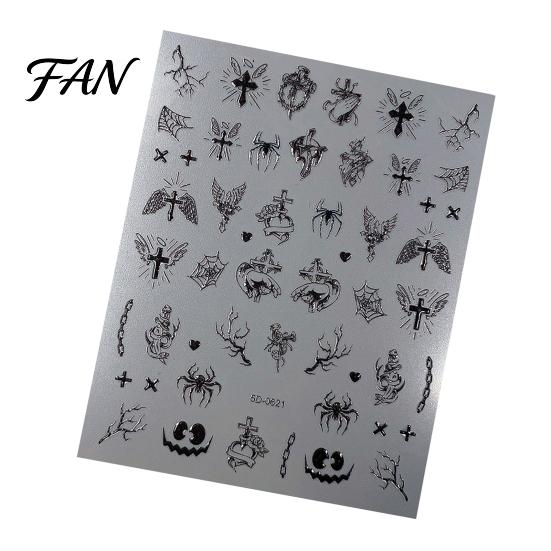 Halloween Theme Nail Decals Art Stickers, 5D Embossed Skull Pumpkin Ghost Parties Stickers Decals, Waterproof Self Adhesive Manicure Decoration