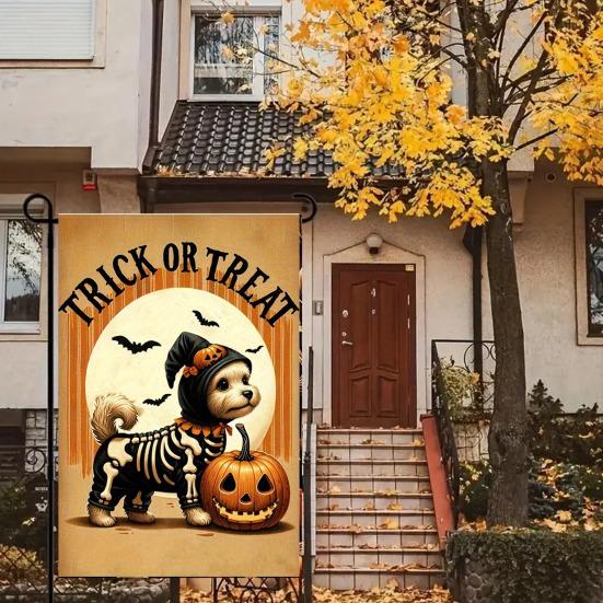 Flaga ogrodowa na Halloween, dynia, duch, szkielet, kot, flaga zewnętrzna, dwustronna, świąteczna