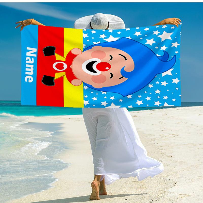 Custom Name Ultra-Soft Beach Towel with Plim Plim Theme,Ideal for Pool - Camping, Diving - Perfect Travel Essential, Vibrant Beach Towel.