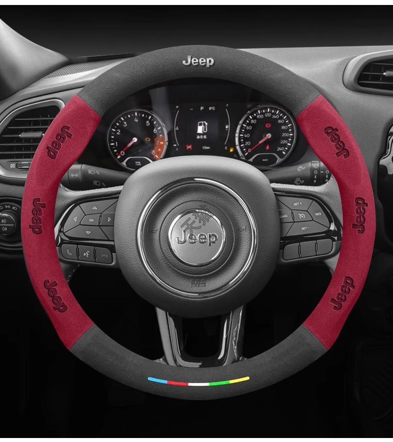 Jeep Wrangler JK Patriot Commander Grand Cherokee Compass Wagoneer Gladiator Renegade Suede Anti-Slip Car Steering Wheel Cover AKL1
