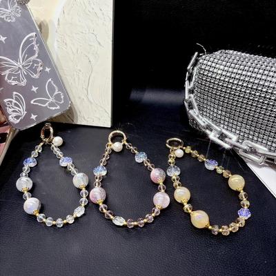 Luxus Buntes Herz Kristall Perlen Handy & Handtasche Handgelenk Lanyard Schlüsselanhänger