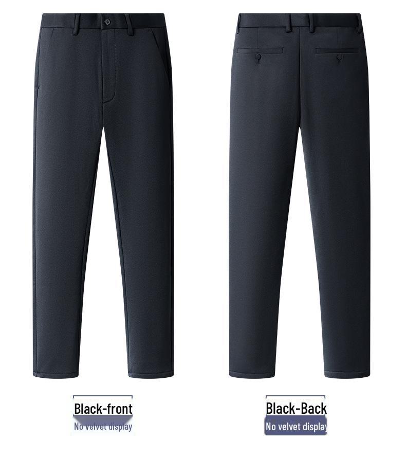 Men's Anti-Wrinkle Straight-Leg Business Trousers with Slight Stretch and Warm Plush Lining