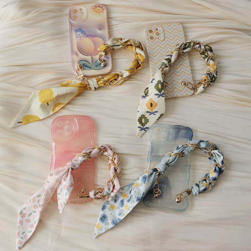 Neues Handy-Zubehör, Handyteil-Kette, Seiden-Charme, universeller Blumen-Punkt-Druck, Hals-Crossbody-Smartphone-Gurt, Handyhüllen-Ketten