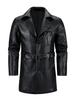 Herren Mittellanger PU-Leder Trenchcoat - Einreihige Reversjacke, Europäisch-Amerikanischer Stil Oberbekleidung