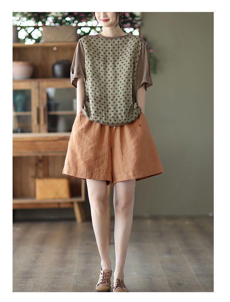 Women's Cotton Casual Elastic Waist Wide-Leg Cargo Shorts
